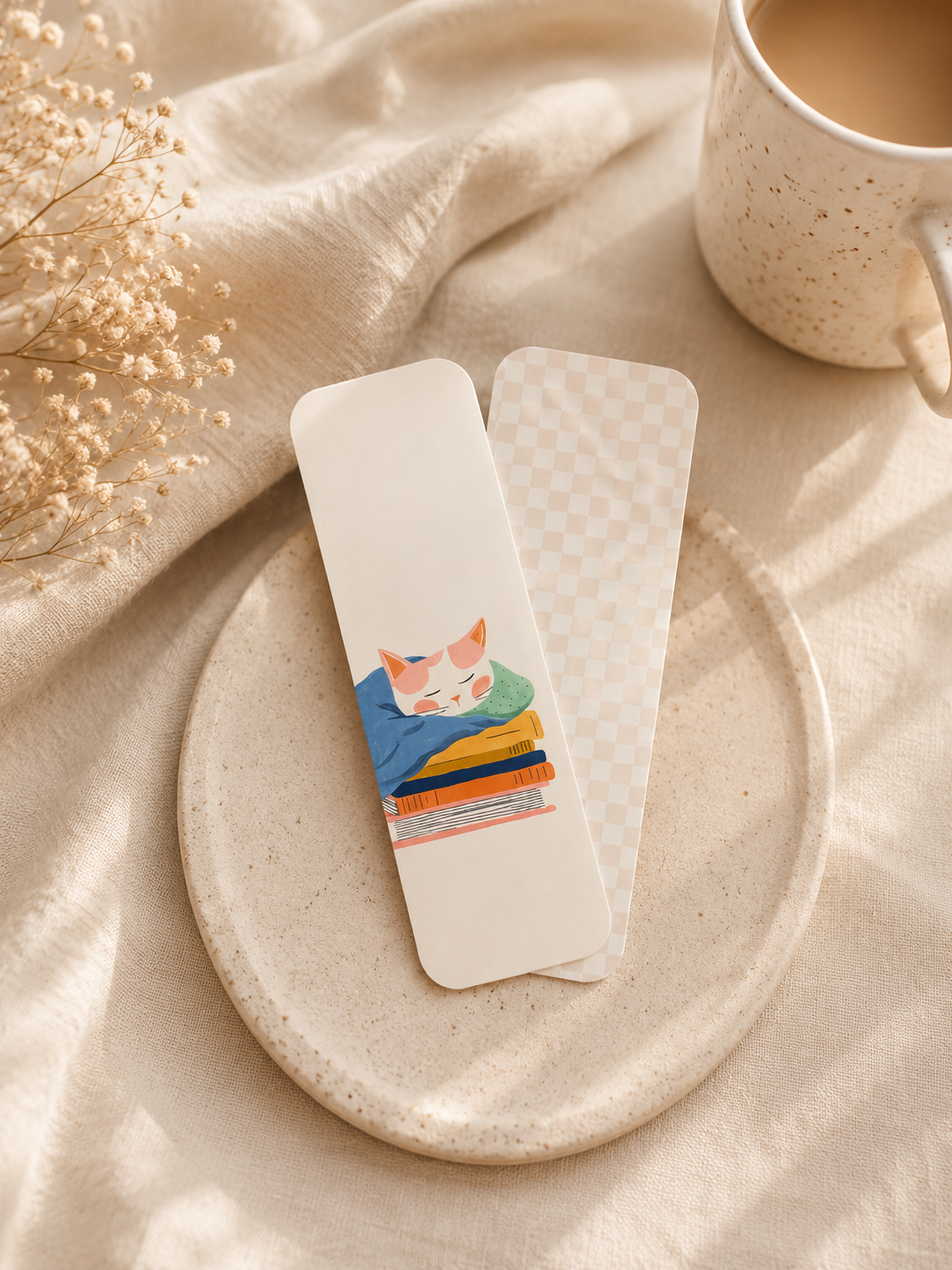 PREORDER | Sleeping Cat on Books 2x6 Double Sided Bookmark