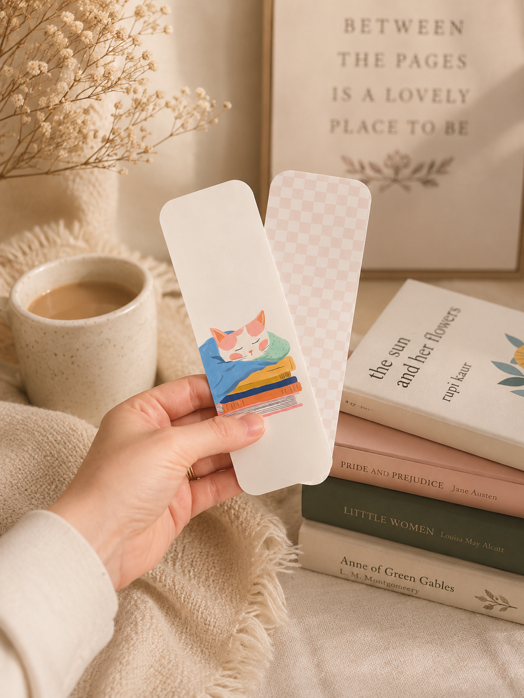 PREORDER | Sleeping Cat on Books 2x6 Double Sided Bookmark