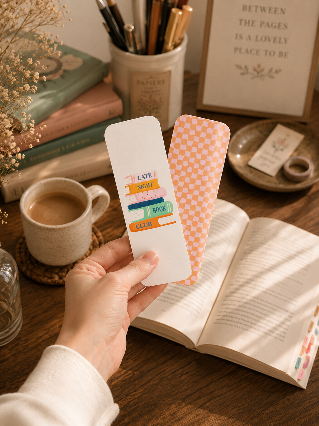 PREORDER | Checkerboard Book Stack 2x6 Double Sided Bookmark