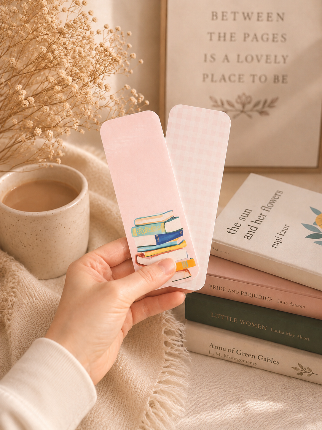 PREORDER | Pink Book Stack 2x6 Double Sided Bookmark